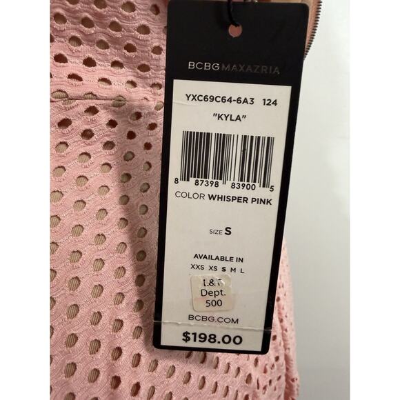 New BCBG Max Azria Kyla Whisper Pink LS Crochet Fit & Flare Dress Small S $198 - Picture 5 of 5